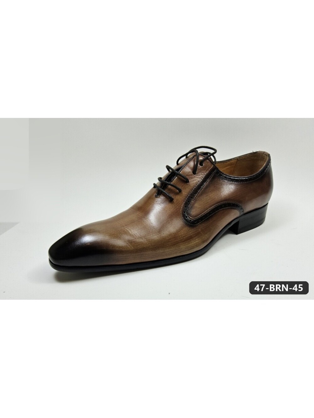 Men's Brown Burnished Lace-Up Oxfords with Darkened Toe
